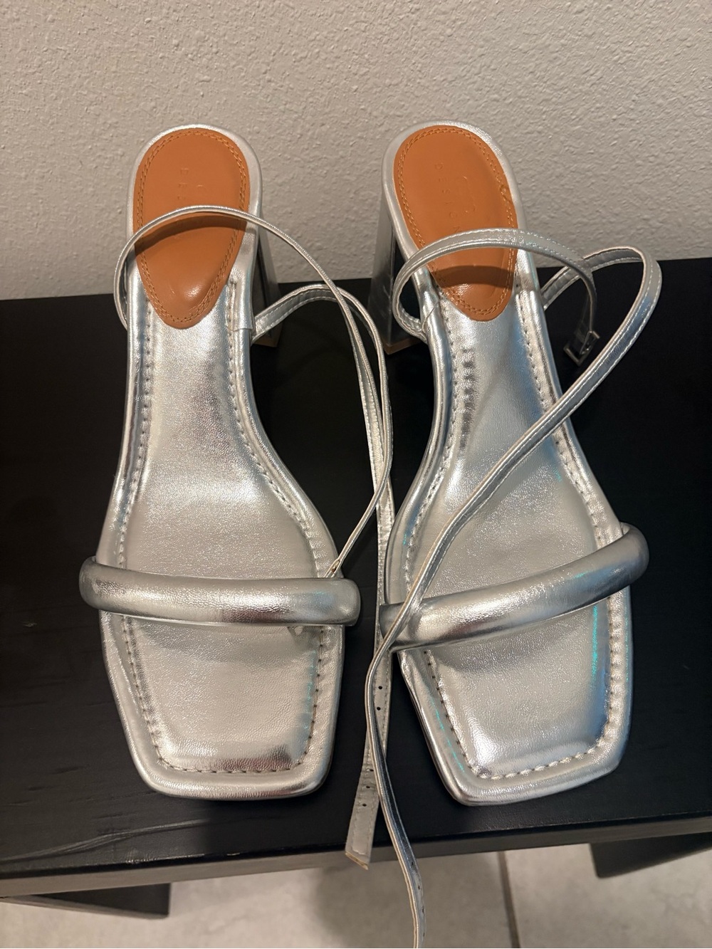 ASOS Metallic Silver Square-Toe Strappy Heels